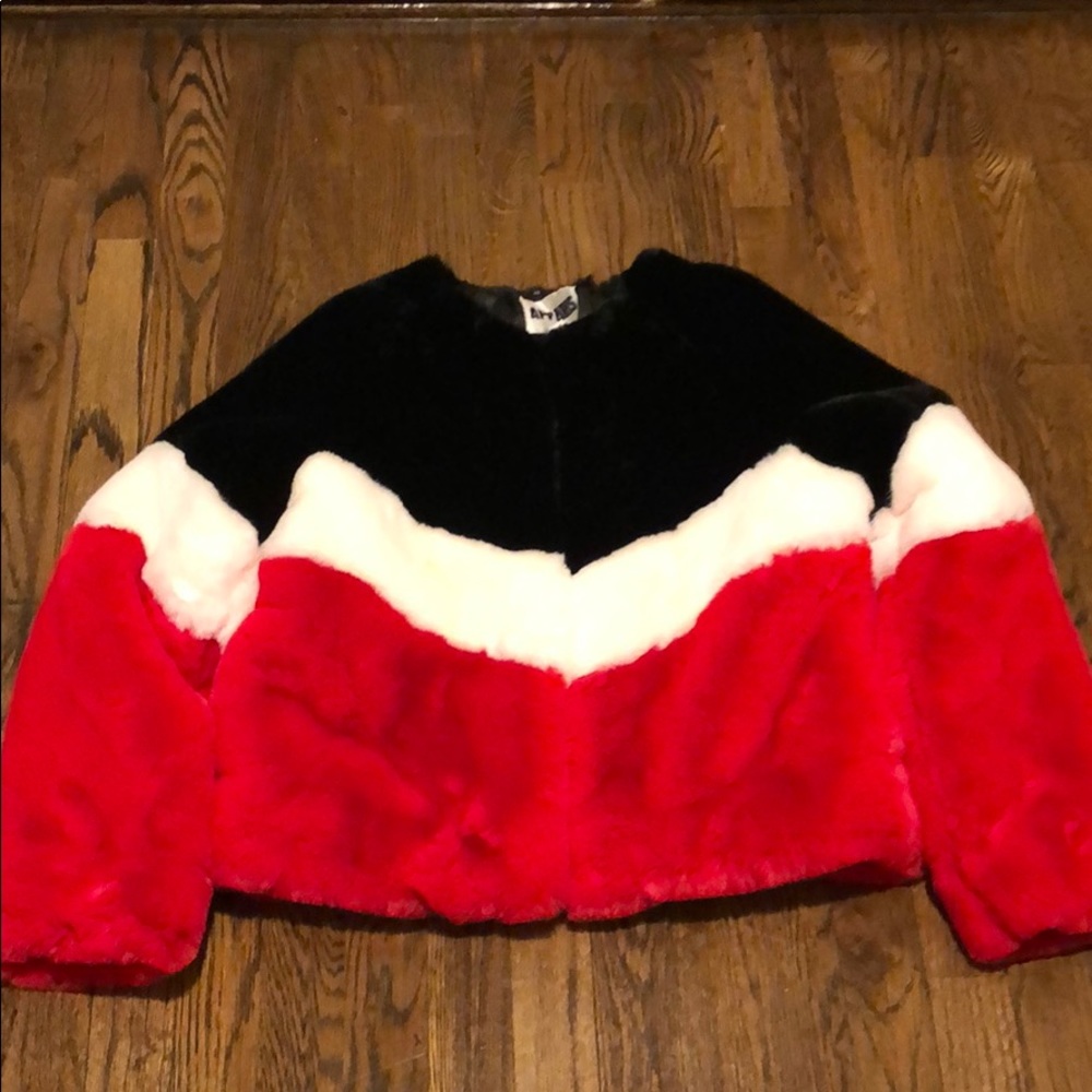 Apparis Faux Fur Coat M Red, White, Black